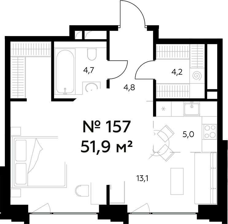 Планировка — Монблан, 2-комн., 52 м²