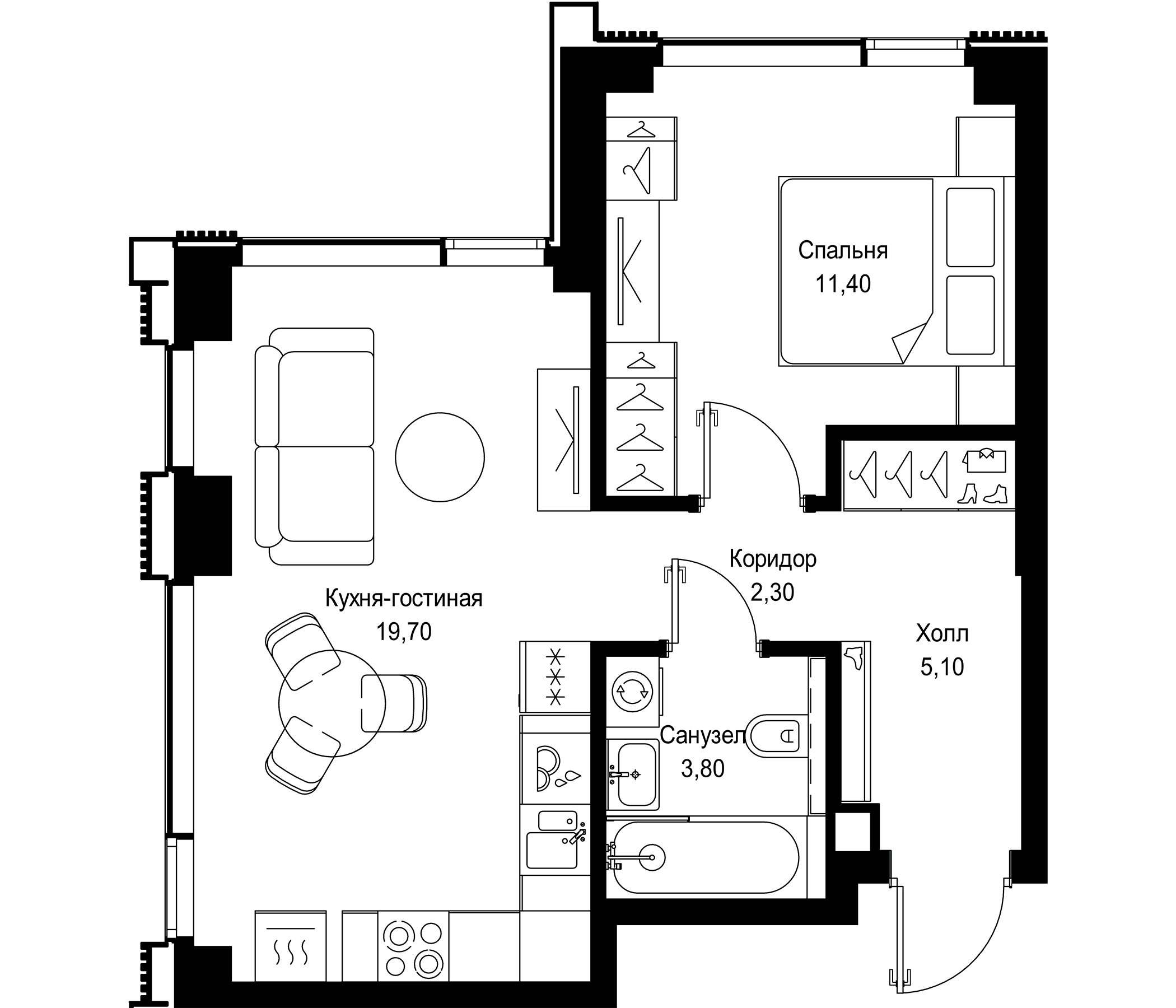 Планировка — СИТИДЗЕН, 2-комн., 42 м²