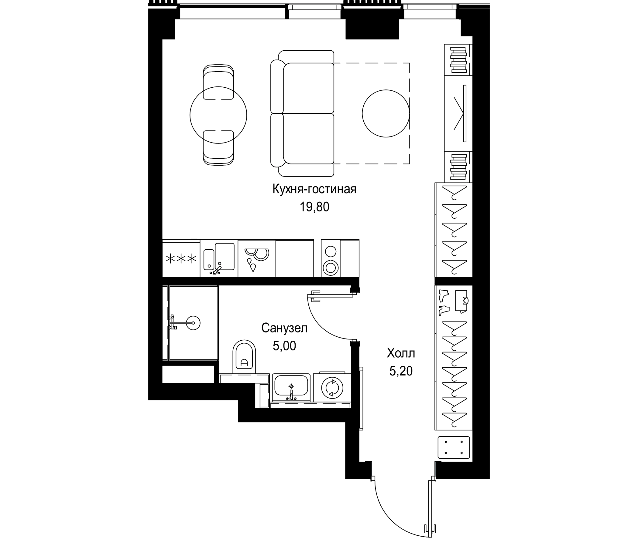 Планировка — СИТИДЗЕН, Студия, 30 м²