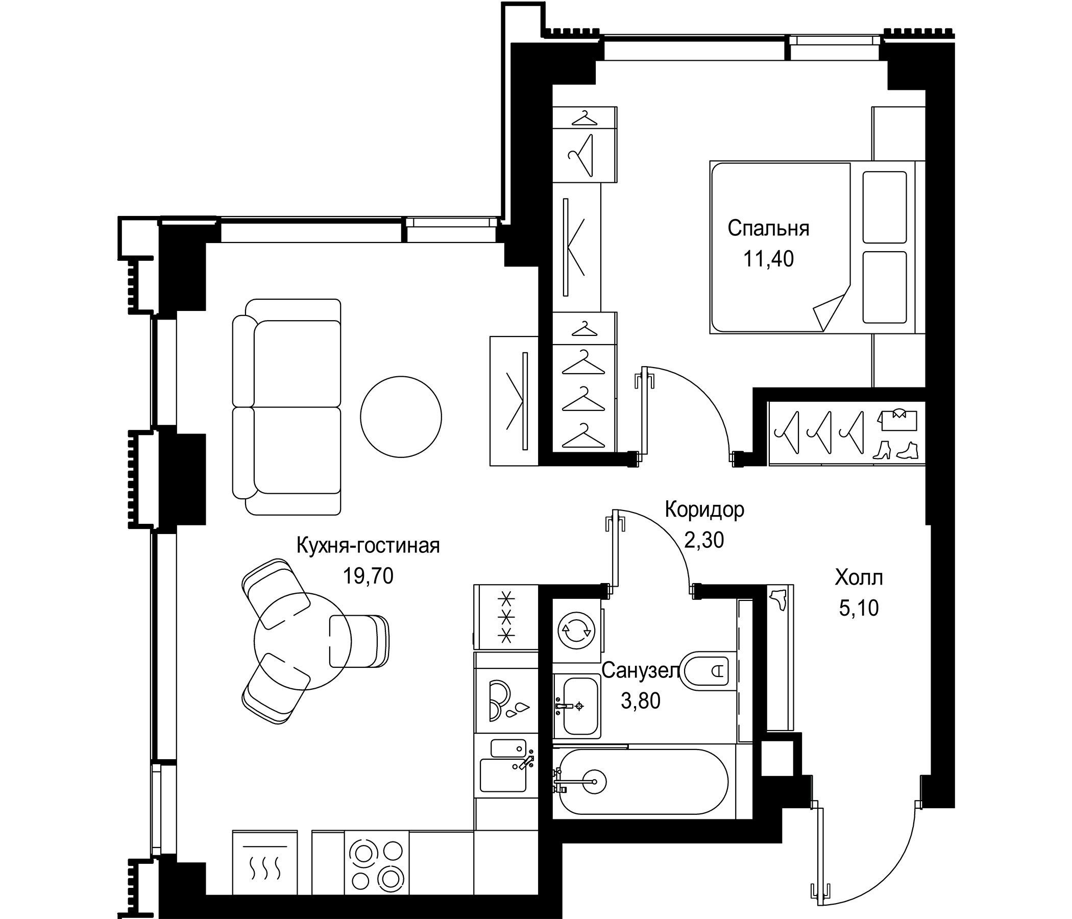 Планировка — СИТИДЗЕН, 2-комн., 42 м²