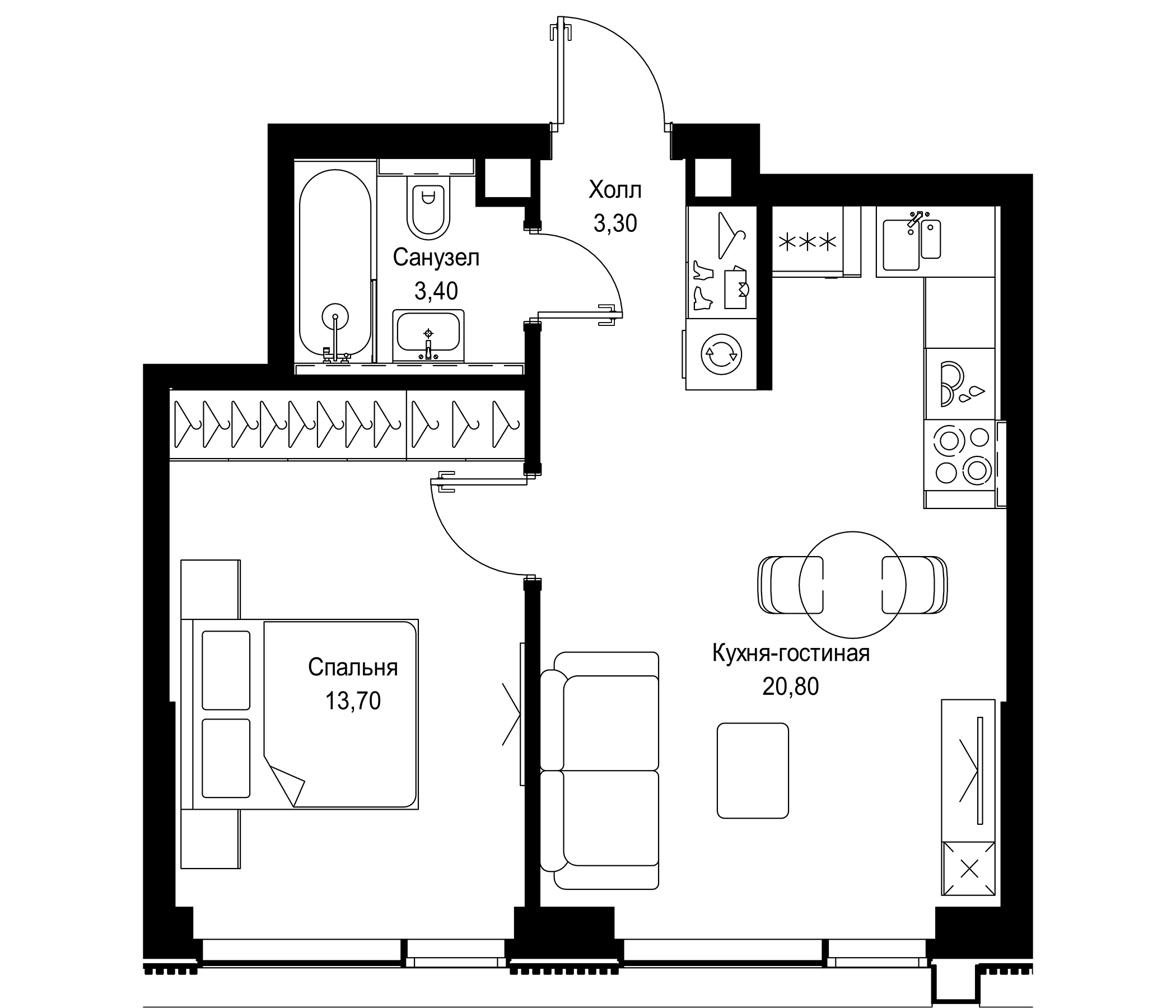 Планировка — СИТИДЗЕН, 2-комн., 41 м²