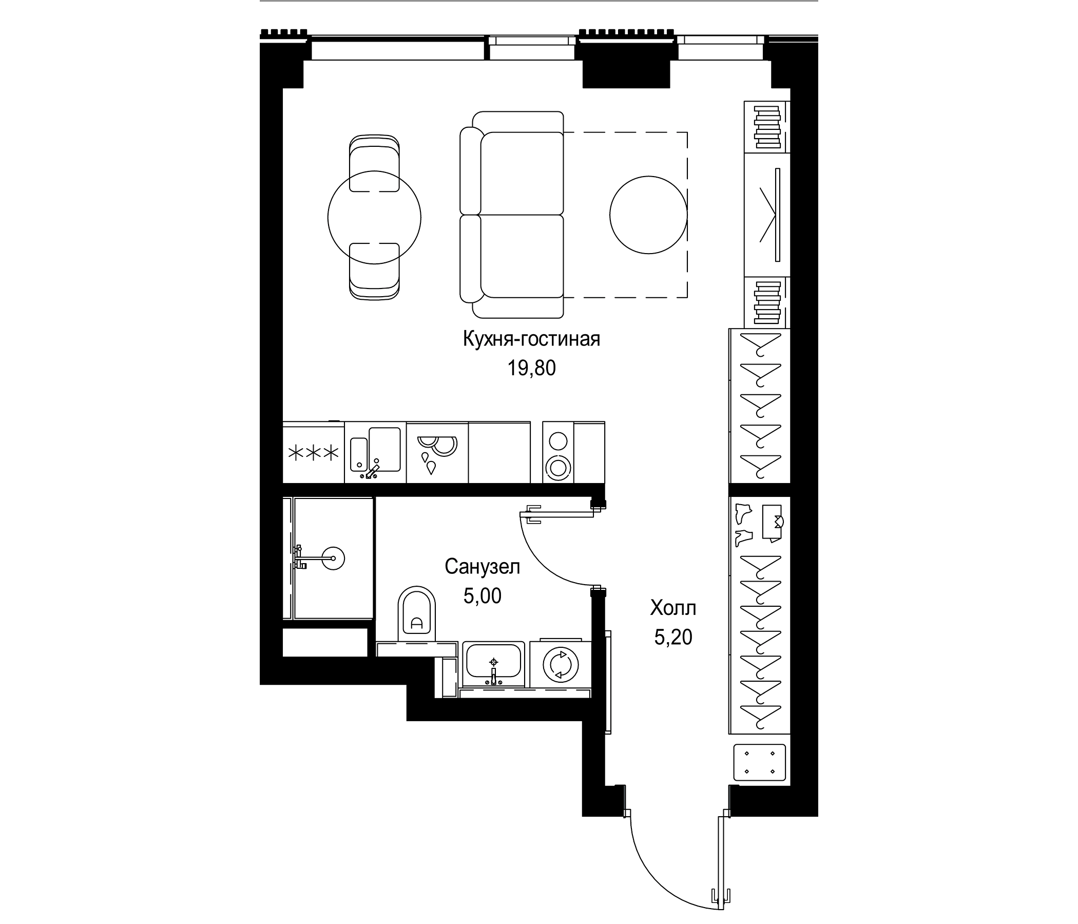 Планировка — СИТИДЗЕН, Студия, 30 м²