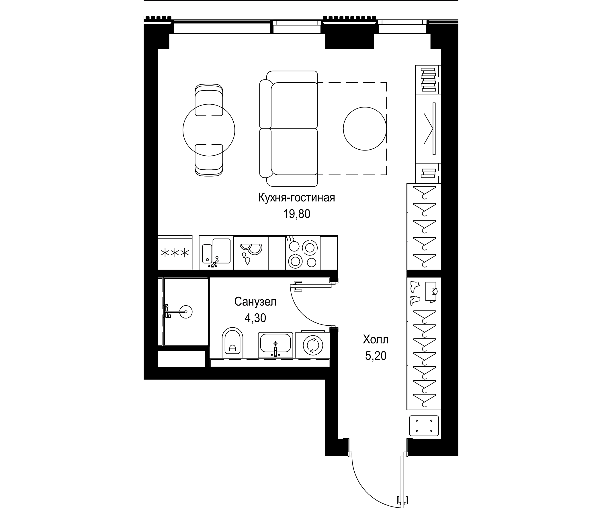 Планировка — СИТИДЗЕН, Студия, 29 м²