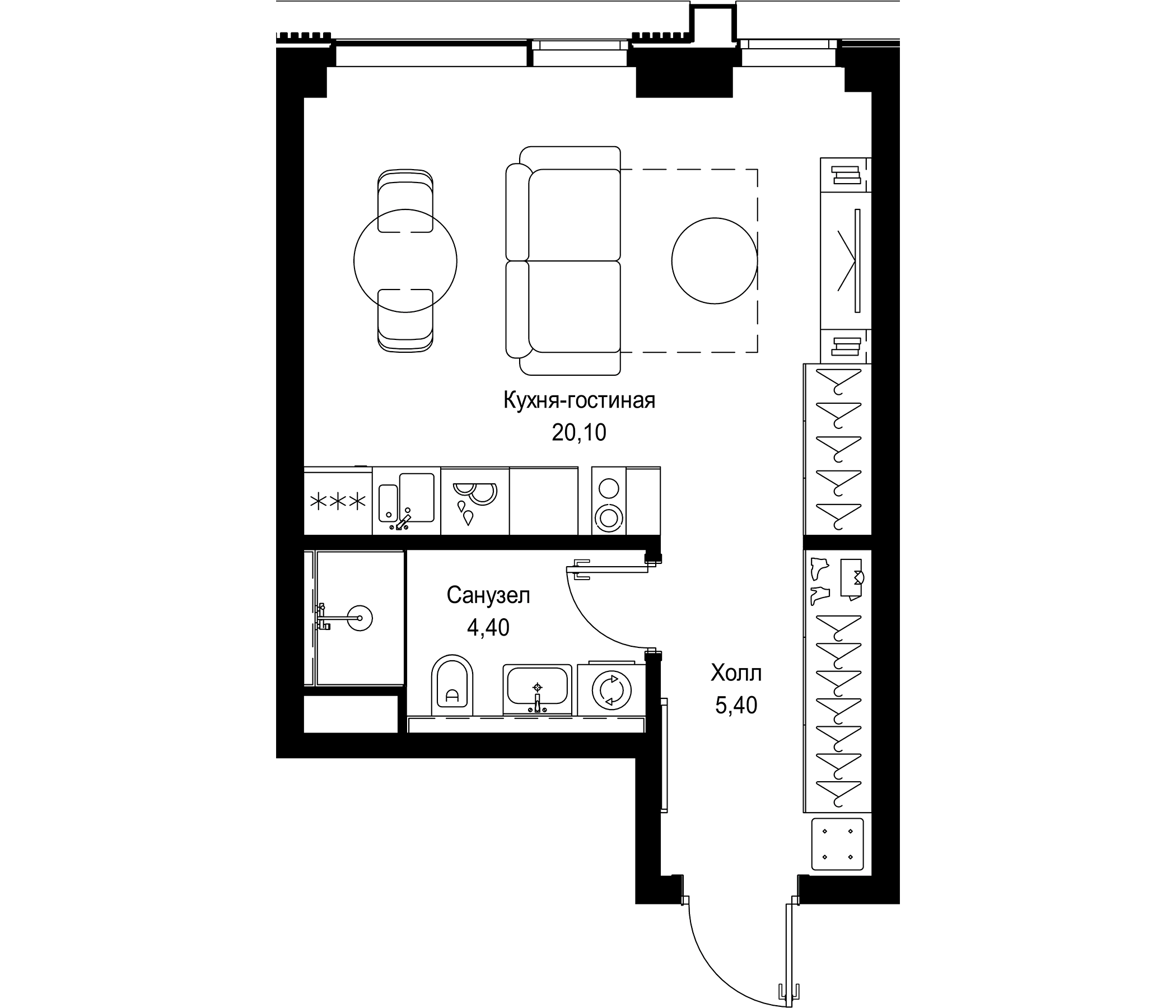 Планировка — СИТИДЗЕН, Студия, 30 м²