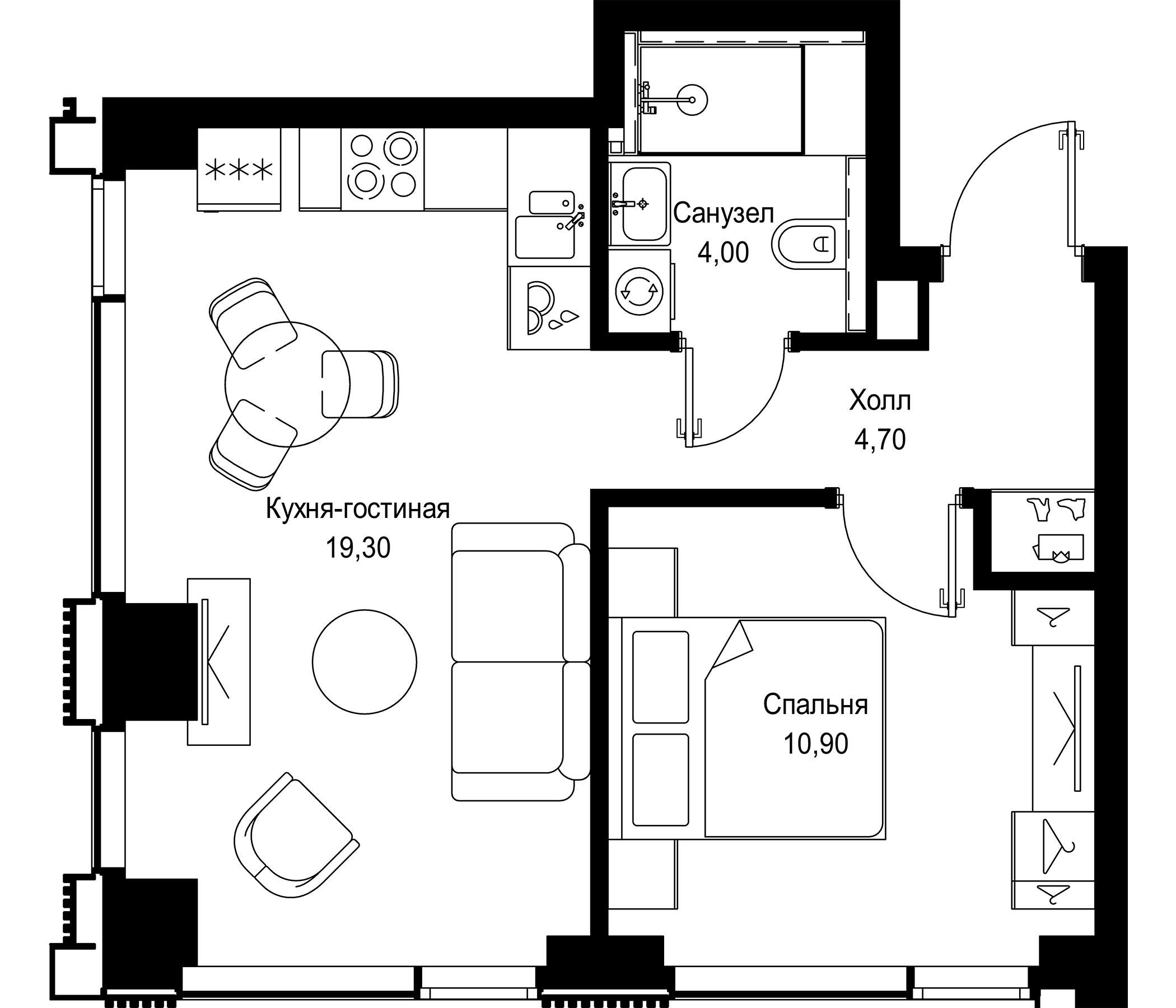 Планировка — СИТИДЗЕН, 2-комн., 39 м²