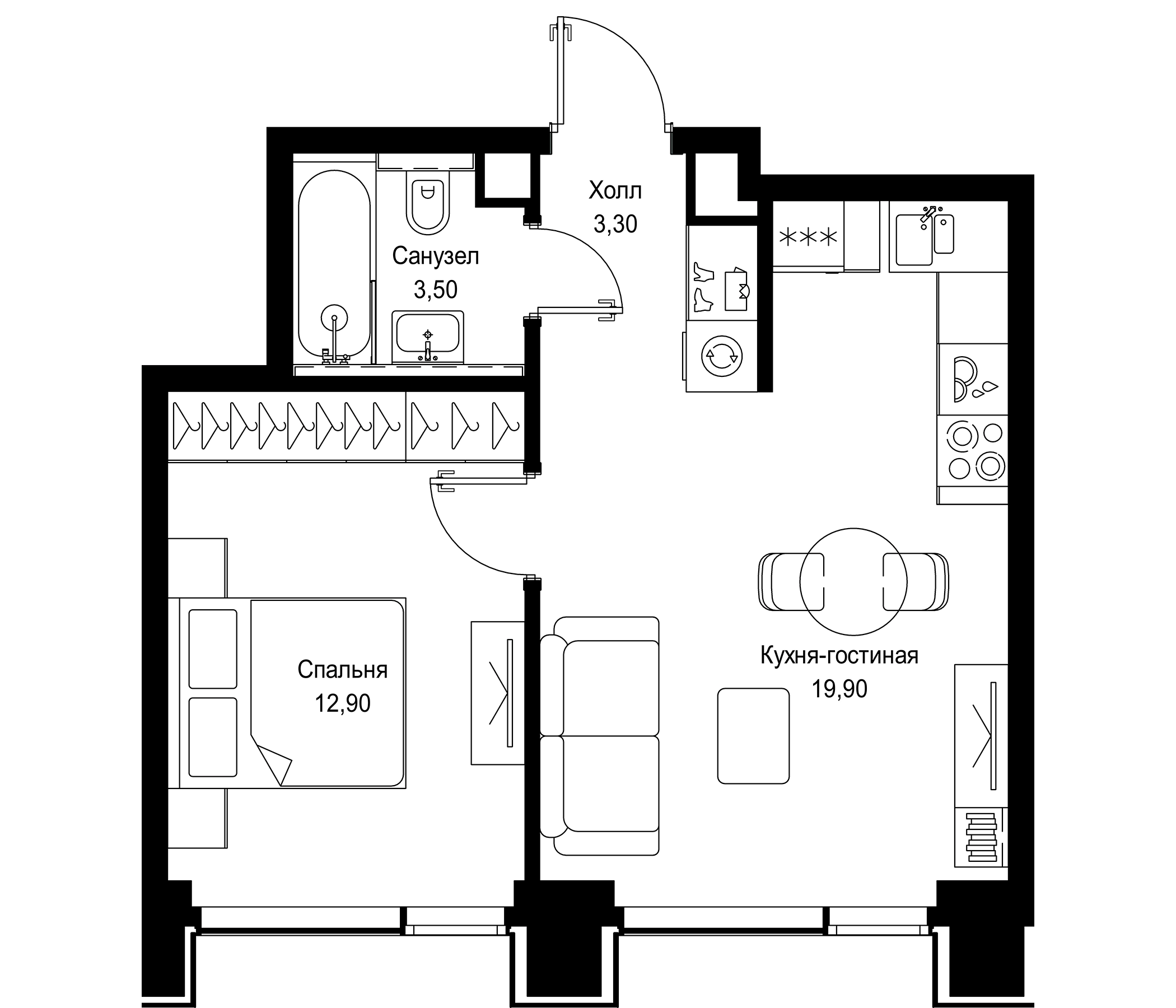 Планировка — СИТИДЗЕН, 2-комн., 40 м²