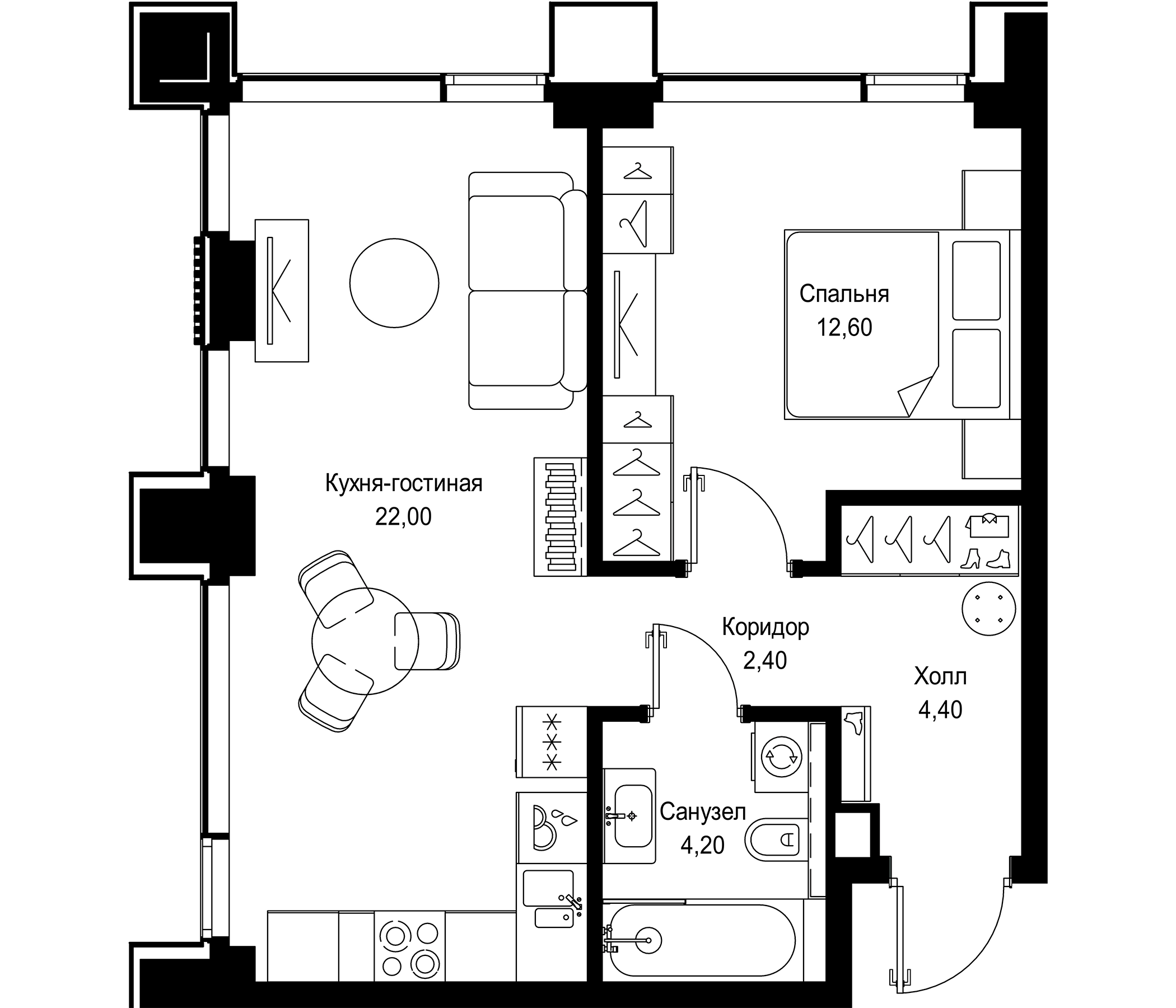 Планировка — СИТИДЗЕН, 2-комн., 46 м²