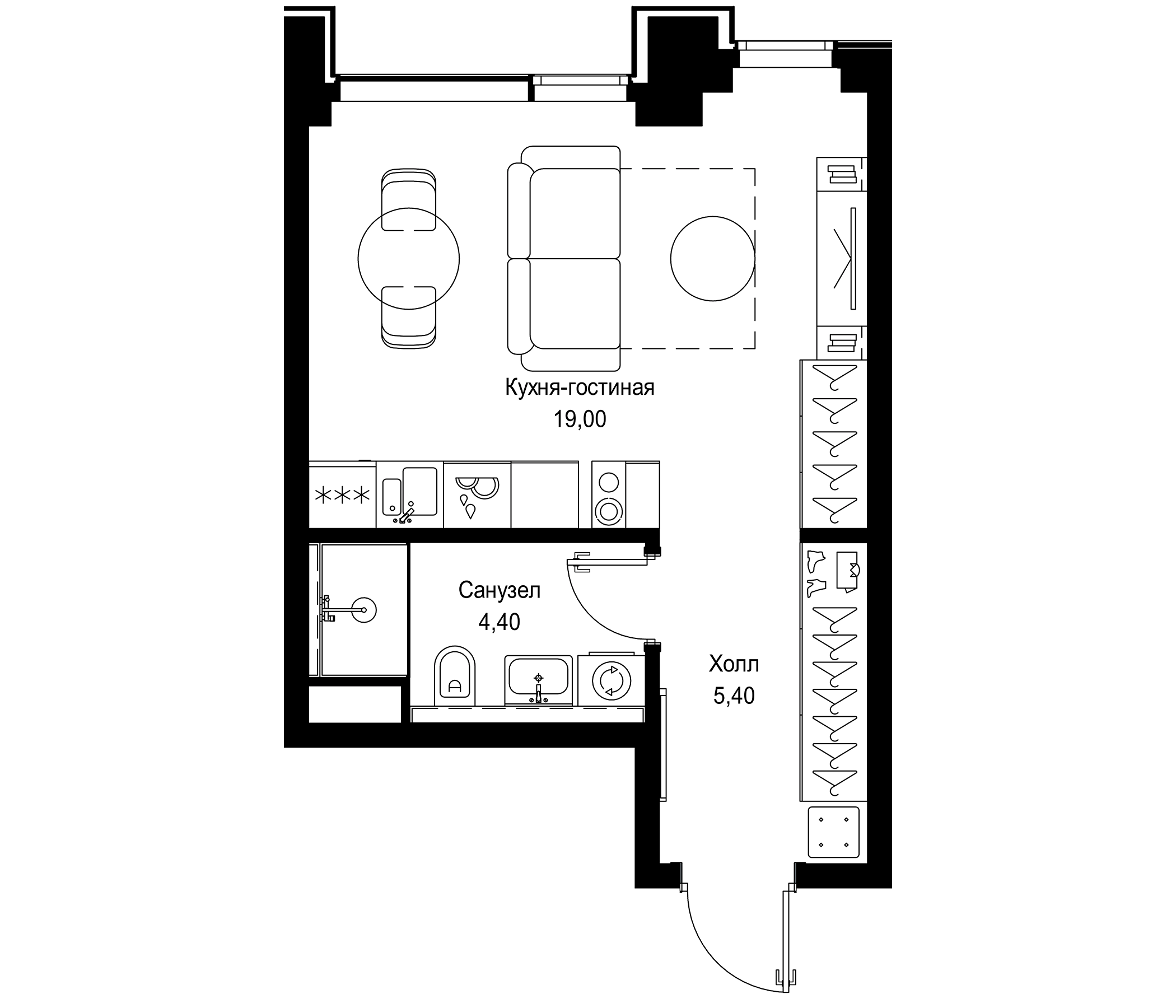 Планировка — СИТИДЗЕН, Студия, 29 м²