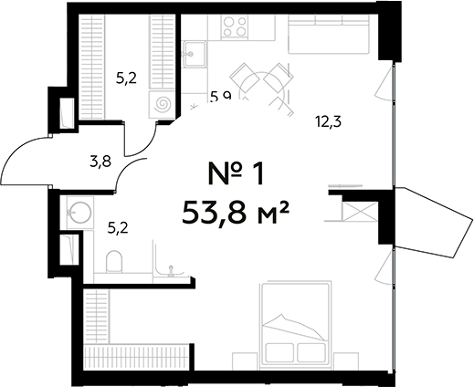Планировка — Монблан, 2-комн., 54 м²