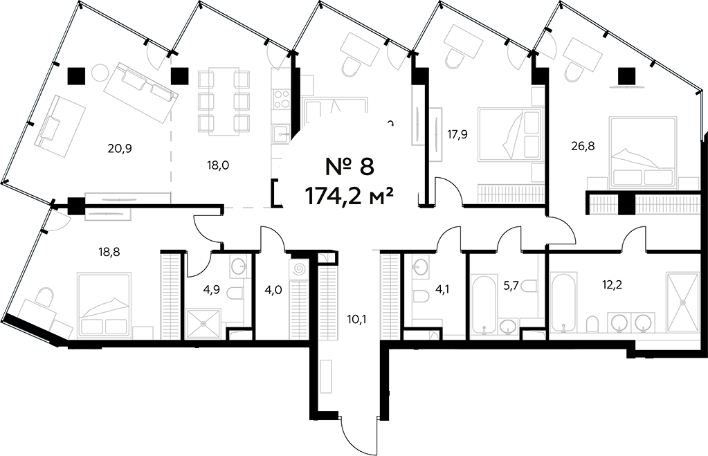 Планировка — Монблан, 5-комн., 174 м²