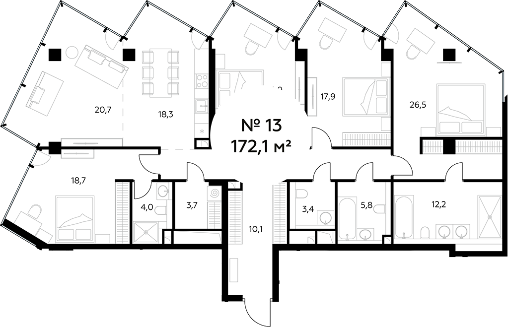 Планировка — Монблан, 5-комн., 172 м²