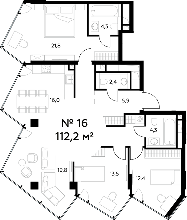 Планировка — Монблан, 4-комн., 112 м²