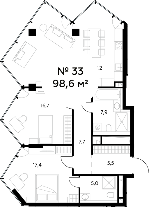Планировка — Монблан, 3-комн., 99 м²