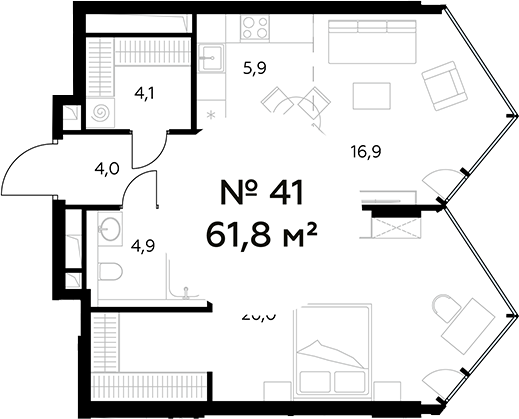 Планировка — Монблан, 2-комн., 62 м²