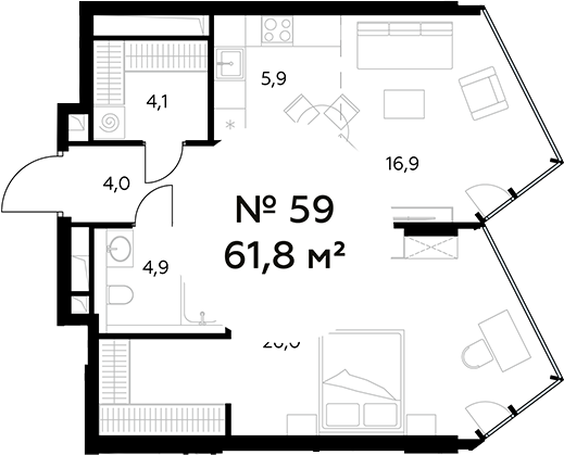 Планировка — Монблан, 2-комн., 62 м²