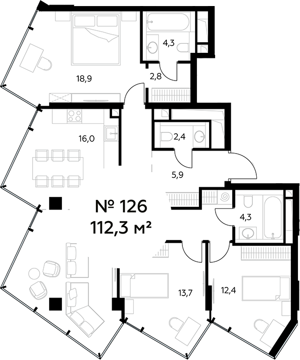 Планировка — Монблан, 4-комн., 112 м²