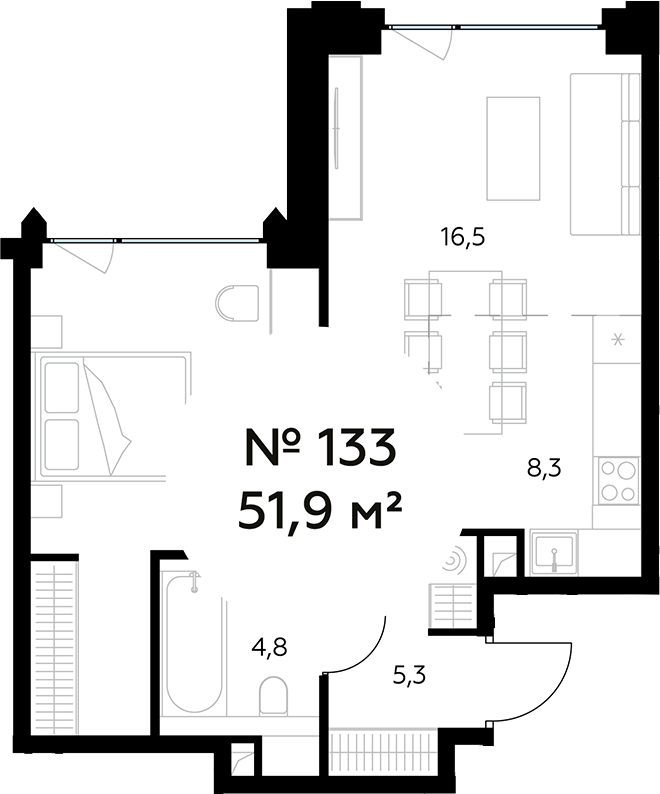 Планировка — Монблан, 2-комн., 52 м²