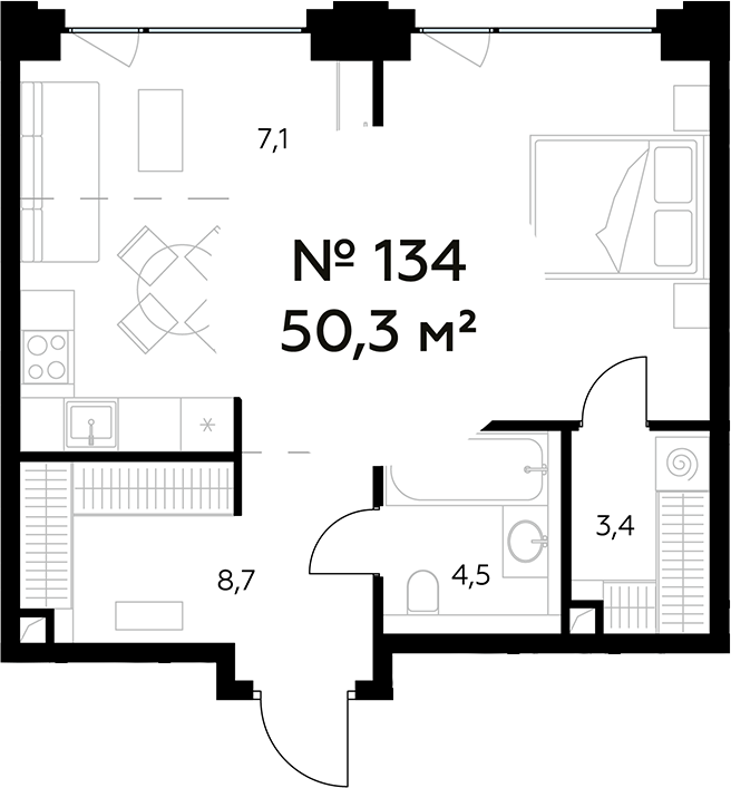 Планировка — Монблан, 2-комн., 50 м²