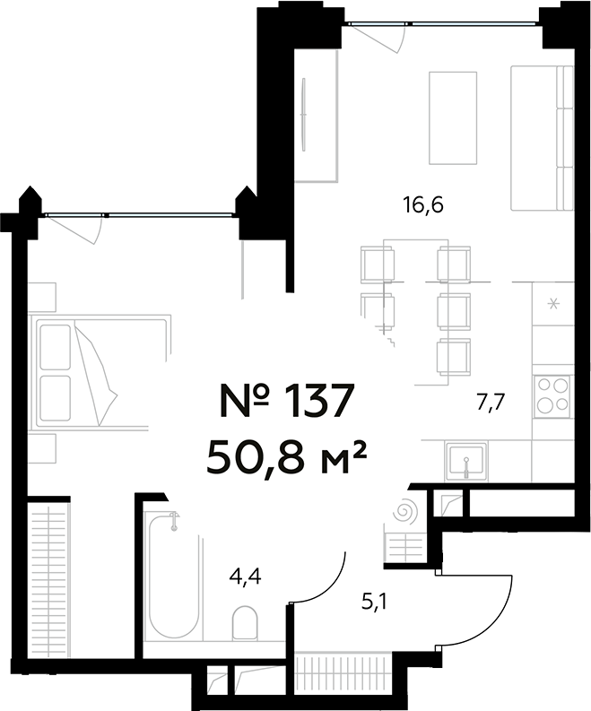 Планировка — Монблан, 2-комн., 51 м²