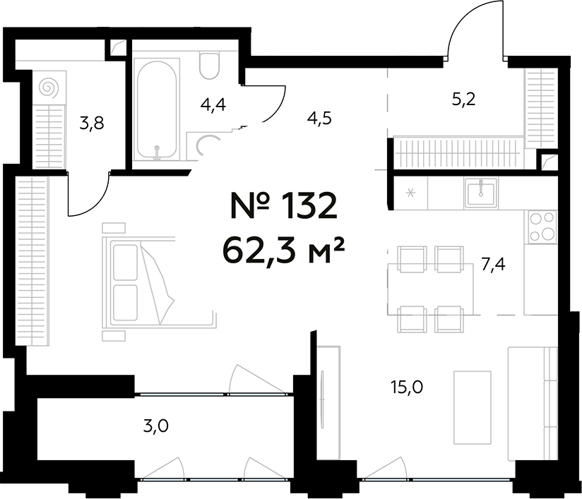 Планировка — Монблан, 2-комн., 59 м²