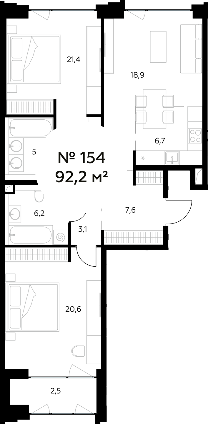 Планировка — Монблан, 3-комн., 90 м²