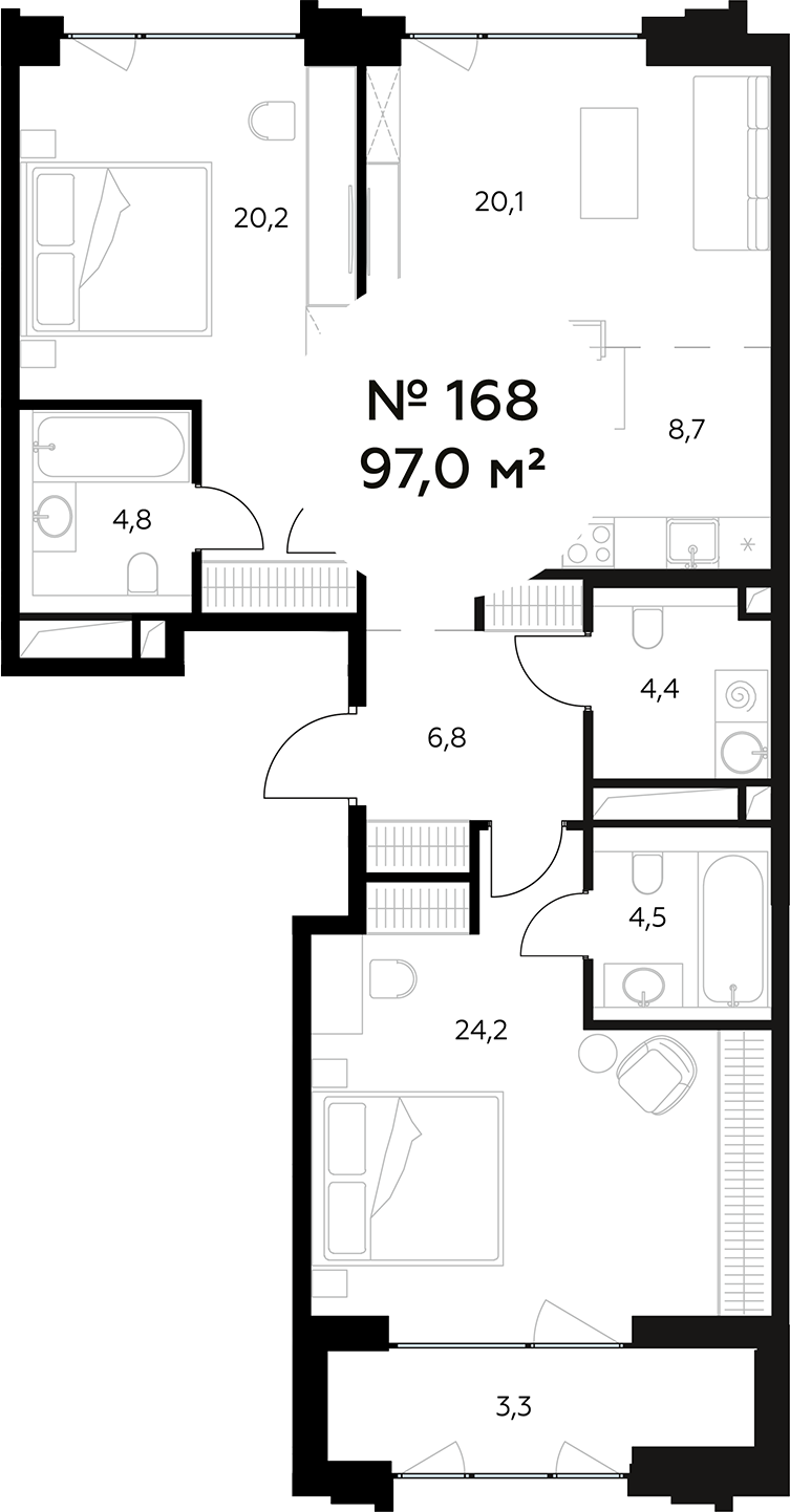 Планировка — Монблан, 3-комн., 94 м²