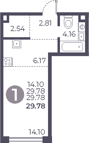 Планировка — Мневники от Гранель, Студия, 30 м²