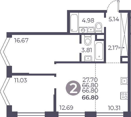 Планировка — Мневники от Гранель, 3-комн., 67 м²