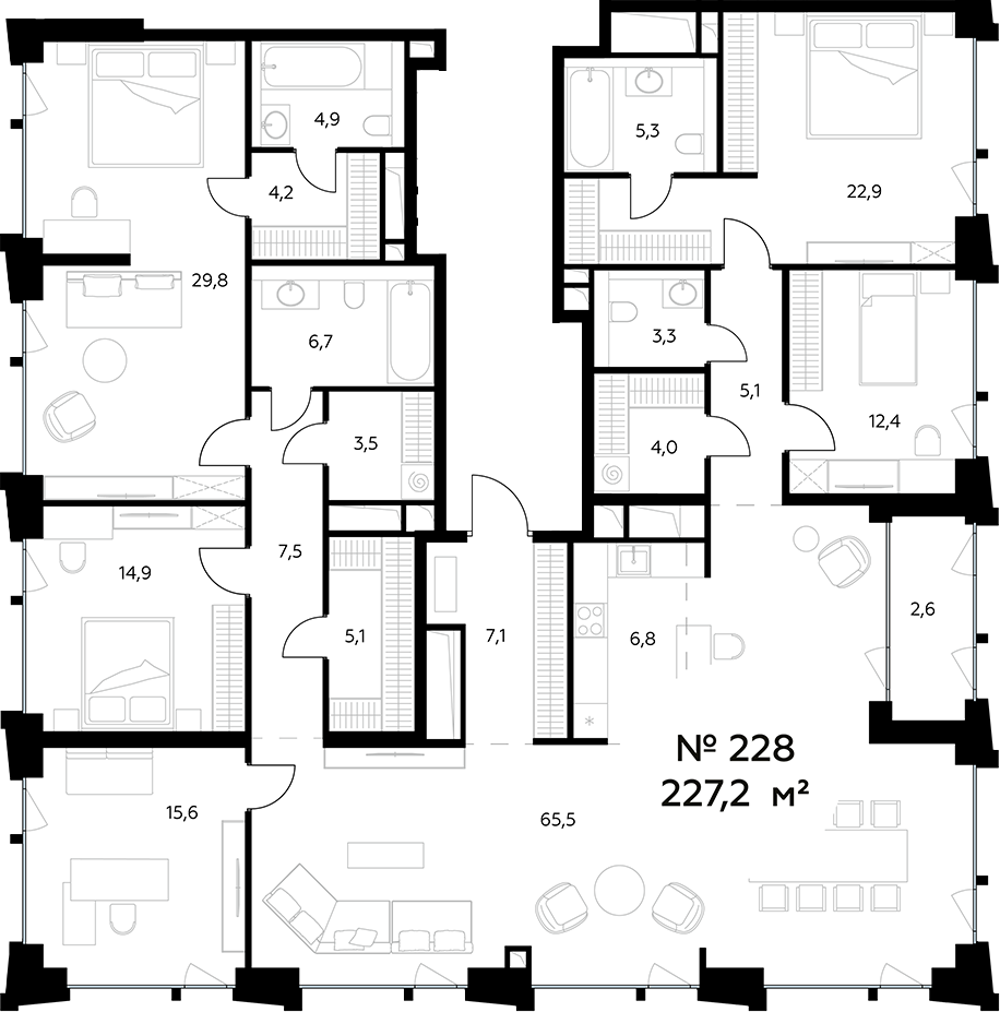 Планировка — Монблан, 5-комн., 225 м²