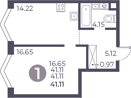 Планировка — Мневники от Гранель, 1-комн., 41 м²