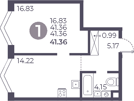 Планировка — Мневники от Гранель, 1-комн., 41 м²