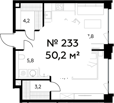 Планировка — Монблан, 2-комн., 50 м²