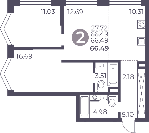 Планировка — Мневники от Гранель, 3-комн., 66 м²