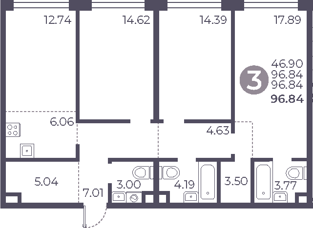 Планировка — Мневники от Гранель, 4-комн., 97 м²