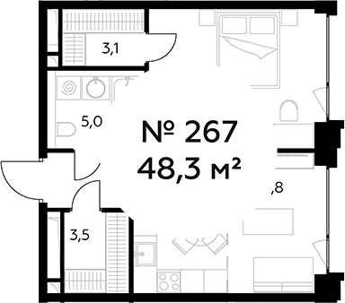 Планировка — Монблан, 2-комн., 48 м²