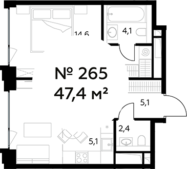 Планировка — Монблан, 2-комн., 47 м²