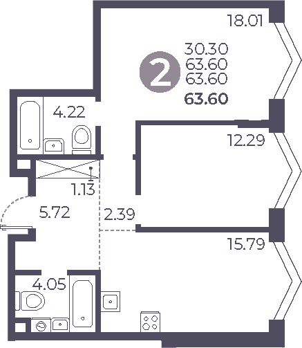 Планировка — Мневники от Гранель, 3-комн., 64 м²