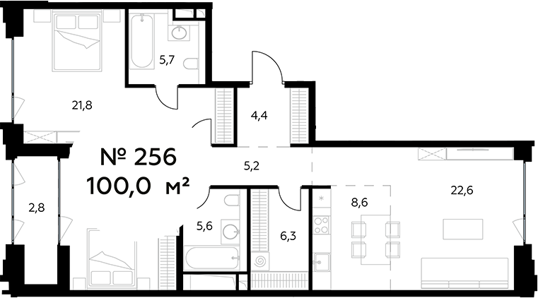 Планировка — Монблан, 3-комн., 97 м²
