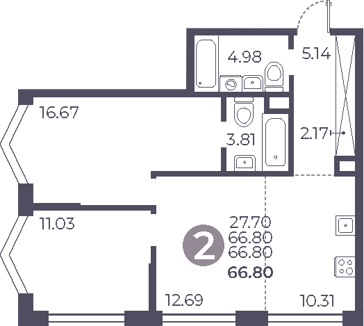 Планировка — Мневники от Гранель, 3-комн., 67 м²