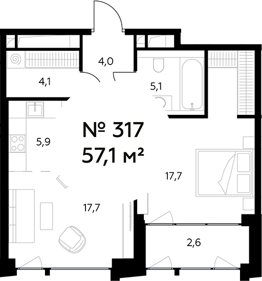 Планировка — Монблан, 2-комн., 55 м²