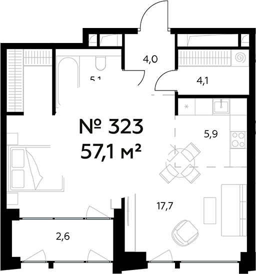 Планировка — Монблан, 2-комн., 55 м²