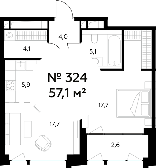 Планировка — Монблан, 2-комн., 55 м²