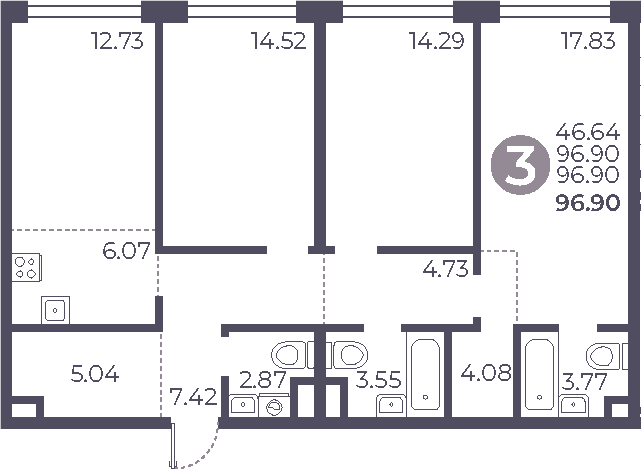 Планировка — Мневники от Гранель, 4-комн., 97 м²
