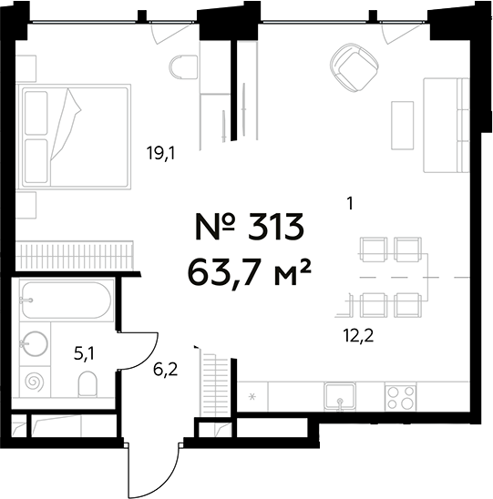 Планировка — Монблан, 2-комн., 64 м²