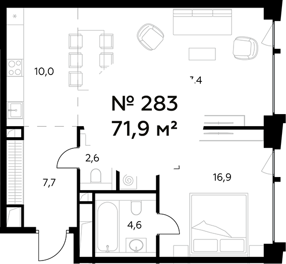 Планировка — Монблан, 2-комн., 72 м²