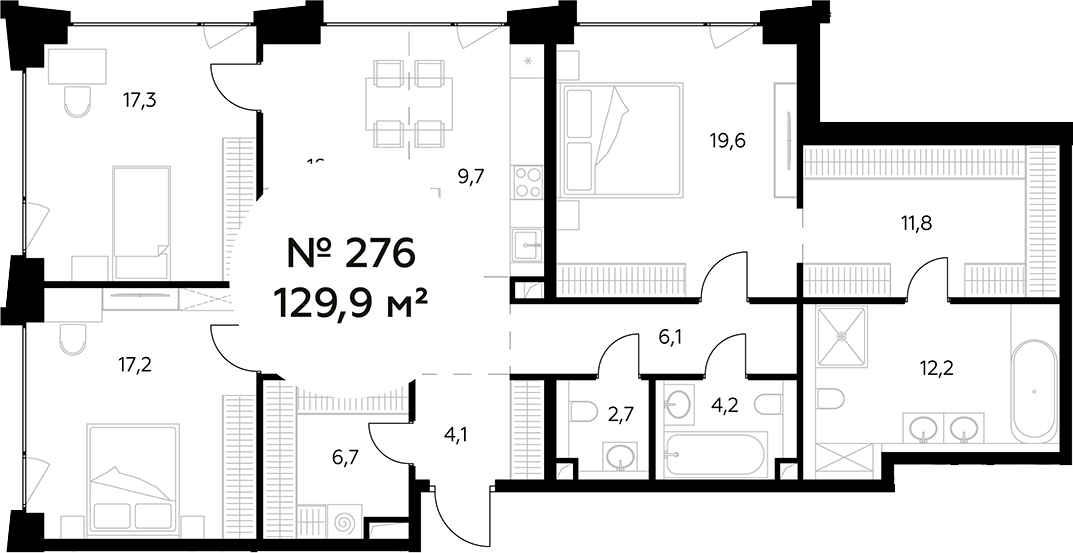 Планировка — Монблан, 4-комн., 130 м²