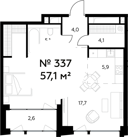 Планировка — Монблан, 2-комн., 55 м²