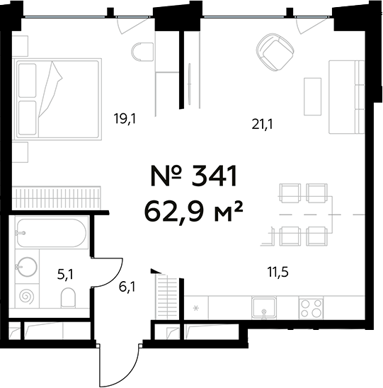 Планировка — Монблан, 2-комн., 63 м²