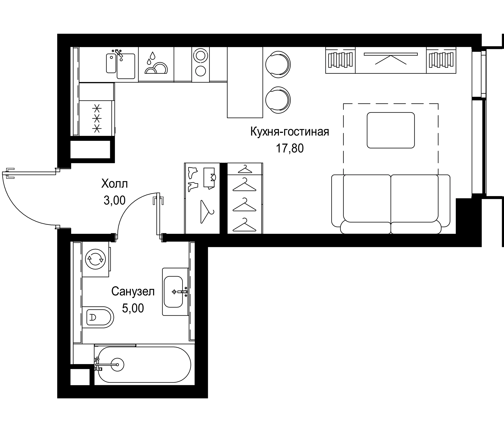 Планировка — СИТИДЗЕН, Студия, 26 м²