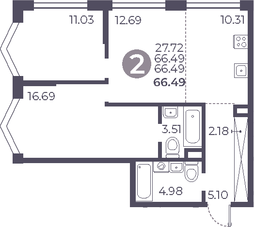 Планировка — Мневники от Гранель, 3-комн., 66 м²